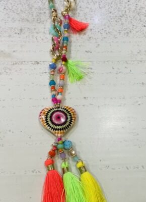 Triple Tassel Neon Bead Detail Long Necklace