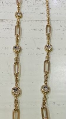 Gold Or Silver Large Link With Diamante Inserts Long Necklace