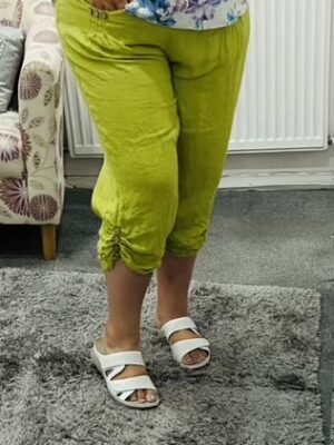 Citrus Or Cerise 3/4 side Button Detail Linen Trousers