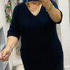 Plain Navy V Neck Jumper with 3/4 Sleeve