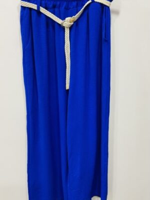 Plain Wide Leg Trousers With Rope Belt Various Colours