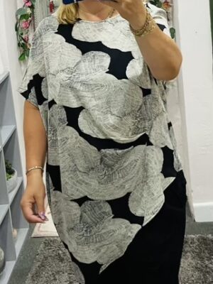 Black Printed Asymmetric Long Top