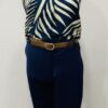 Navy, Black, Or Beige Plain Straight Belted Cotton Trousers