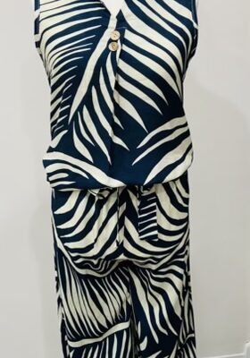 Blue Leaf Print Trousers