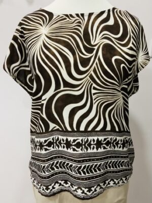 Brown Wave Print Bow Back Detail Top