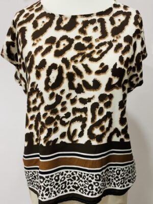 Brown Animal Print Bow Back Detail Top