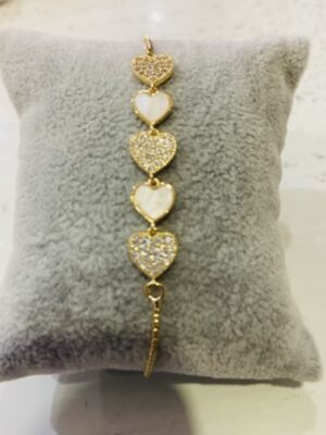 Gold Or Silver Sparkly Glitter Hearts Bracelet With Ball Fastener