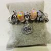 Orange/Yellow Shimmer Silver Diamante Beaded Wrap Around Bangle