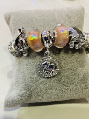 Orange/Yellow Shimmer Silver Diamante Beaded Wrap Around Bangle