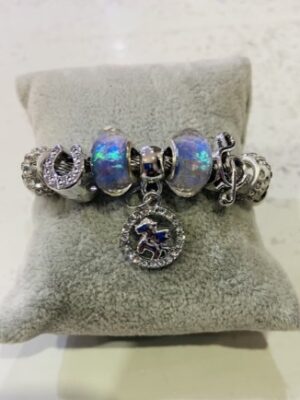 Purple/Blue Shimmer Silver Diamante Beaded Wrap Around Bangle