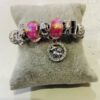 Cerise Pink Shimmer Silver Diamante Beaded Wrap Around Bangle