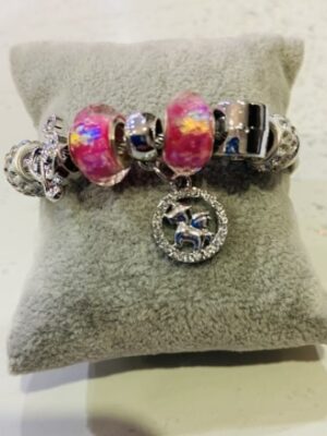 Cerise Pink Shimmer Silver Diamante Beaded Wrap Around Bangle