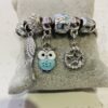 Pale Blue Owl Silver Diamante Beaded Wrap Around Bangle