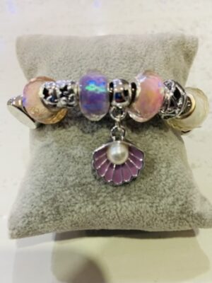 Multi Pink/Purple/ White Shimmer Silver Diamante Beaded Wrap Around Bangle