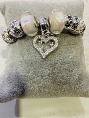 White Shimmer Silver Diamante Beaded Wrap Around Bangle