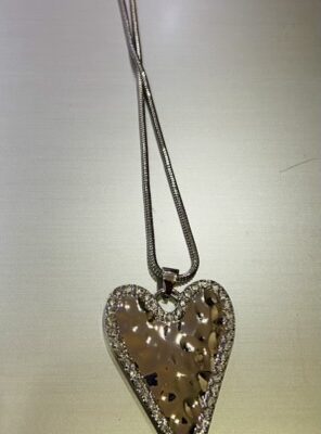 Silver Dimpled Heart With Diamante Edging