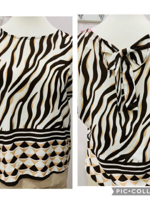 Brown Zebra Print Bow Back Detail Top