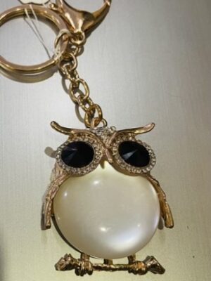 Gold Diamante Owl With Pearlized Tummy  Key Ring/Bag Charm