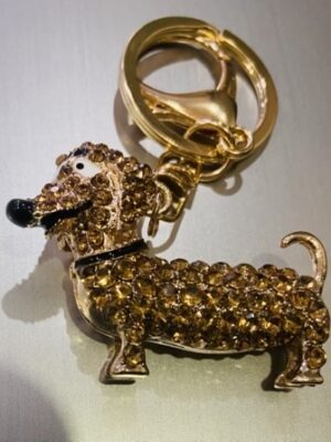 Gold Diamante Sausage Dog Key Ring/Bag Charm