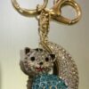 Blue Diamante Cat In The Moon Key Ring/Bag Charm