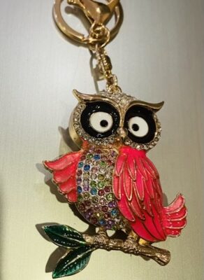 Neon Pink Diamante Owl Key Ring/Bag Charm