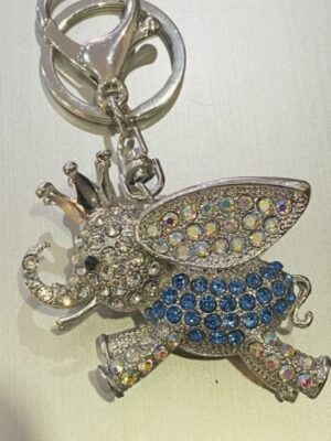 Silver Blue Diamante Flying Elephant Key Ring/Bag Charm
