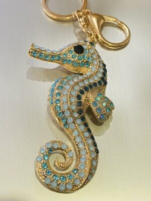 Blue Or Pink Diamante Sea Horse Key Ring/Bag Charm