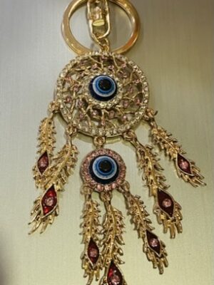 Gold Blue Circles Dream Catcher Key Ring/Bag Charm