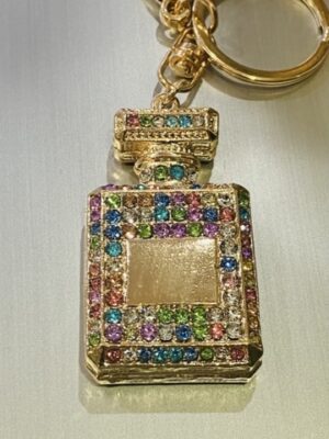Gold Square Diamante Perfume Bottle Key Ring/Bag Charm