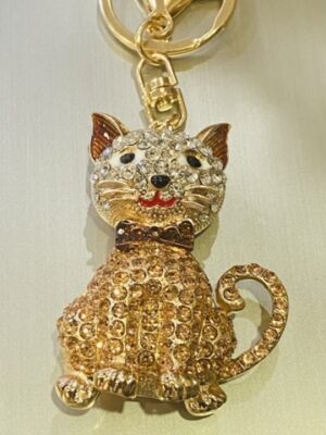 Gold/Brown Diamante Cat Key Ring/Bag Charm