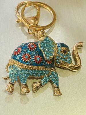 Blue Diamante Elephant With Red Flower Detail Key Ring/Bag Charm