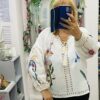 White Floral Embroidered Cotton Mix Tassel Top