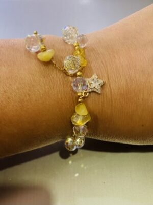 Clear/Yellow Clear Bead Detail Elasticated Bracelet
