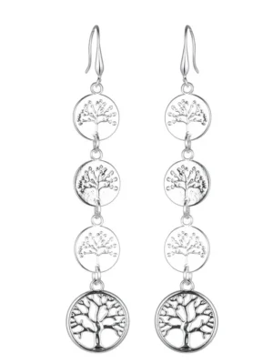 Silver Long Tree Of Life Earrings