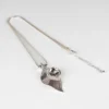 Silver Leaf With Large Clear Gem Pendant Long Necklace