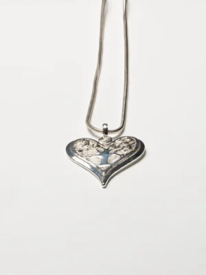 Silver Filigree In A Heart Pendant Long Necklace