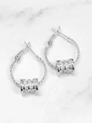 Silver Hooped Diamante Cylinder Earrings