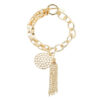 Gold Chunky Chain Link Bracelet With Pendant Tassel Detail