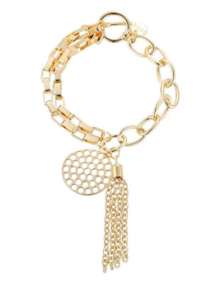 Gold Chunky Chain Link Bracelet With Pendant Tassel Detail