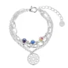 Silver Large Link Beaded Bracelet With Charm Detail