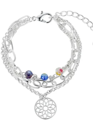 Silver Large Link Beaded Bracelet With Charm Detail