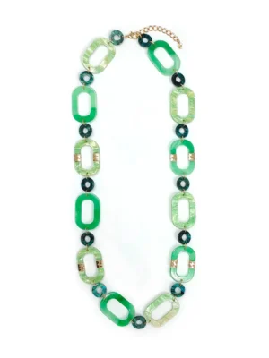 Green Or Red Hollow Ovals In A Chain Necklace