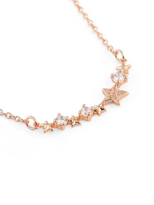 Rose Gold Shooting Stars With Diamante Detail Short Necklace