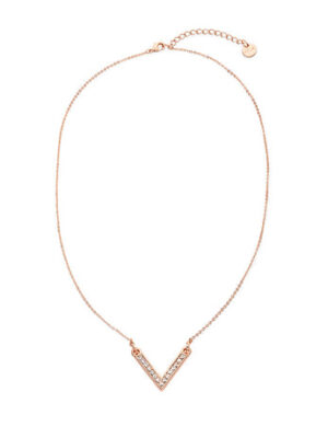 Rose Gold V Diamante Detail Short Necklace