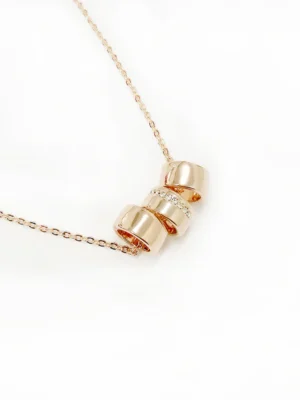 Rose Gold Triple Ring Diamante Detail Short Necklace
