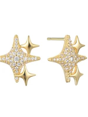 Gold Or Silver Star Stacked Diamante Earrings