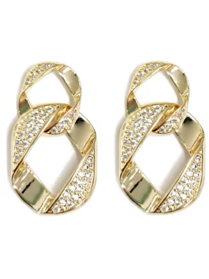 Gold Or Silver Diamante Interlinked Ring Earrings