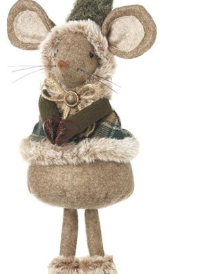 Large Standing Mouse With Tartan Fur Trim Coat