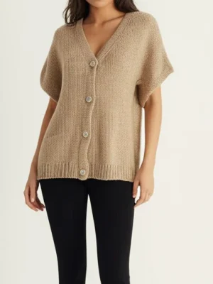 Black, Chocolate Brown, Or Grey Gold Button Oversized Knitted Waistcoat