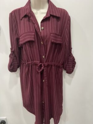 Pin Stripe Tunic Top In Beige, Purple, Wine, And Black